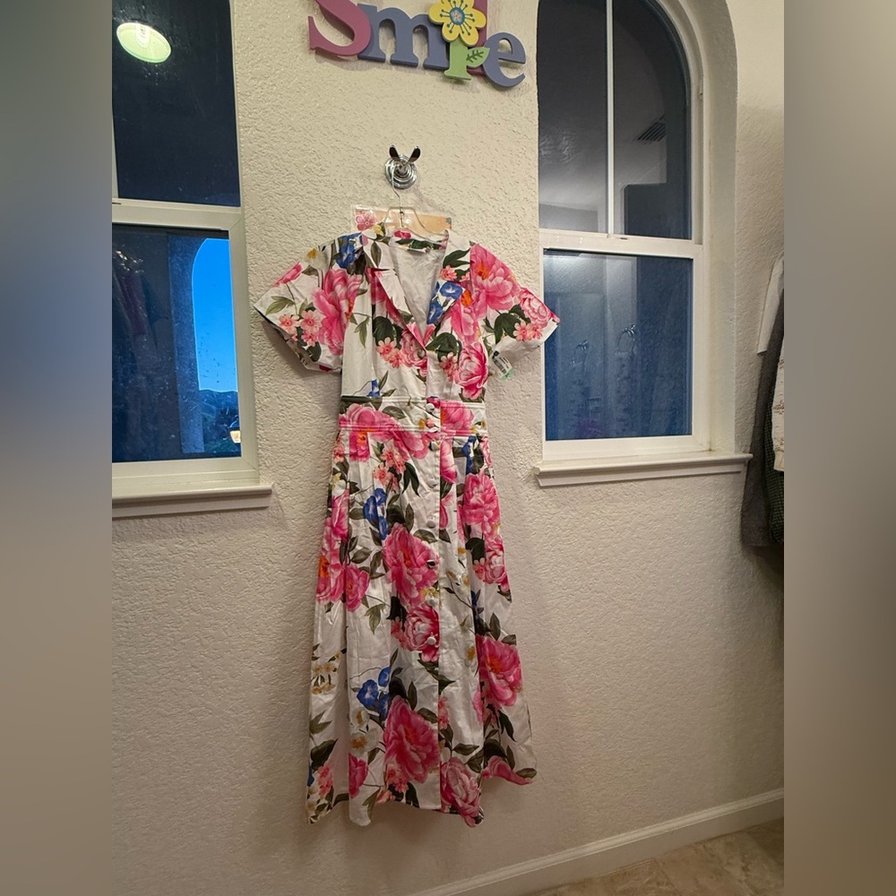 Hermoza Blooming In Breeze  Floral A-Line & Waist Defining Cotton Dress S-Small - Picture 5 of 16